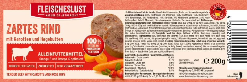 Zartes Rind mit Karotten und Hagebutte 200g